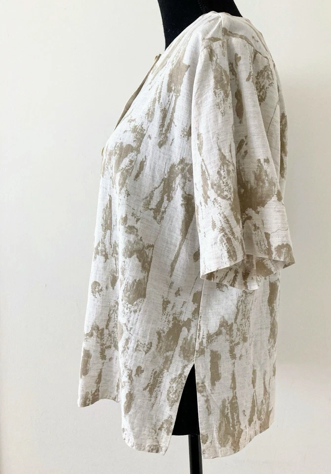 Littlewoods Amari Beige Mix Round Neck Viscose & Linen Blouse Size 16 - Image 3 of 4