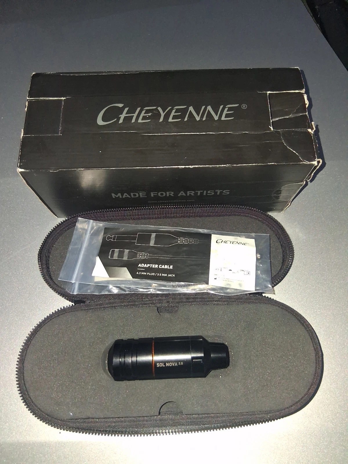 Cheyenne Sol Nova 2.5 Adjustable Black Tattoo Pen w/ Adapter Cable Case Box - product detail image 2