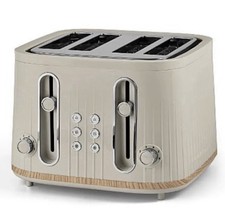Cream Toaster, Scandi Wooden Effect, 4 Slice Toaster FREE DELIVERY