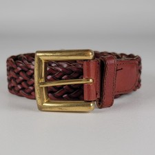 Women's Brown Full Grain Cowhide Hand Braided Leather Belt Solid Brass Buckle