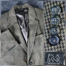 Jos. A. Bank Mens 41R 100 Wool Houndstooth Sport Coat Blazer Brown Black