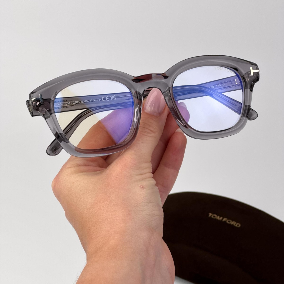 Tom Ford Women Eyeglasses Clear Grey Blue Light Block FT5961-B 020 NEW  AUTHENTIC