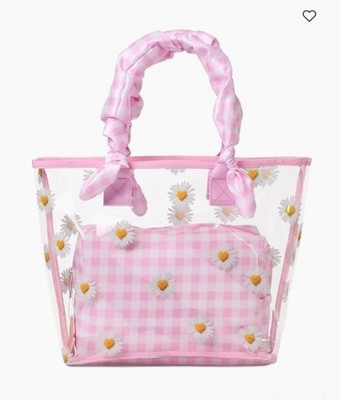 Iscream Daisy Love Clear Tote & Gingham Pink Pouch Set NWT