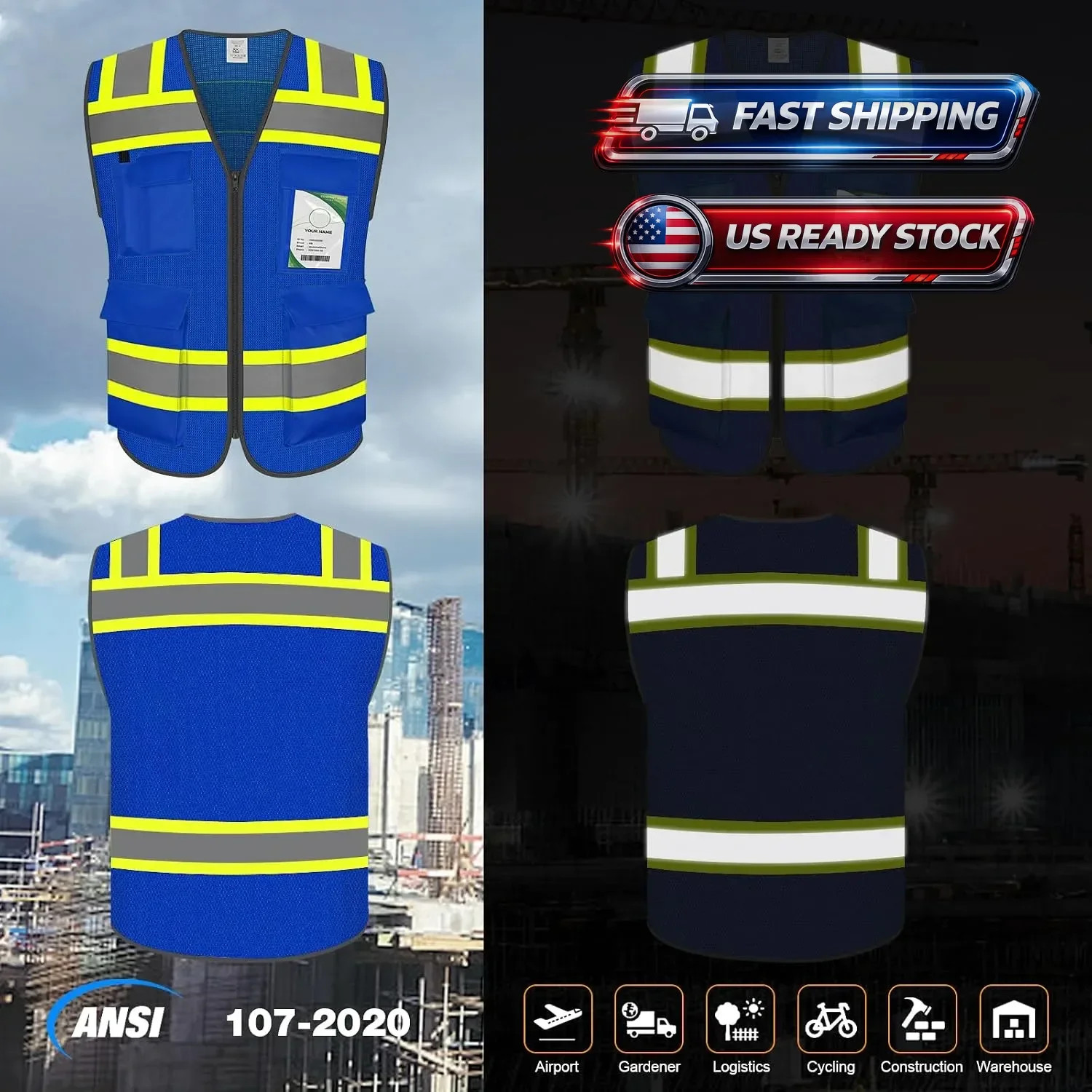 Hi Vis Reflective Safety Vests for Men Women High Visibility Vest with Pockets L - second product detail image