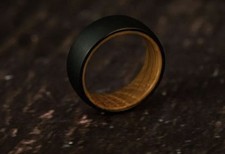 Whiskey Barrel Ring Tungsten Black Plain Wood Inside Wedding Band Ring for Men