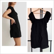 MADEWELL Babydoll Black Dress Linen Blend SZ 14 Capsule Preppy Milkmaid Coquette