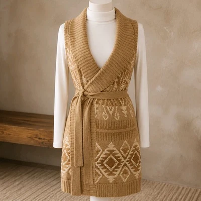 RALPH LAUREN NWT 2X Plus beige Women's Sweater Long Duster Vest Linen & Silk - Image 1 of 4