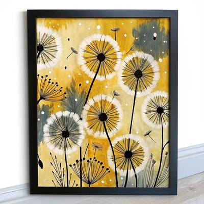 Ocker und grau Wand Dendelion Uhren Natur inspiriert Wohndeko Kunstdruck Poster