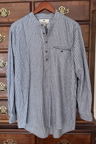 Lee Valley Ireland Grandfather Shirt Mens L Blue White Striped Flannel Cotton