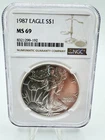 1987 Silver Eagle Dollar $1 NGC MS69
