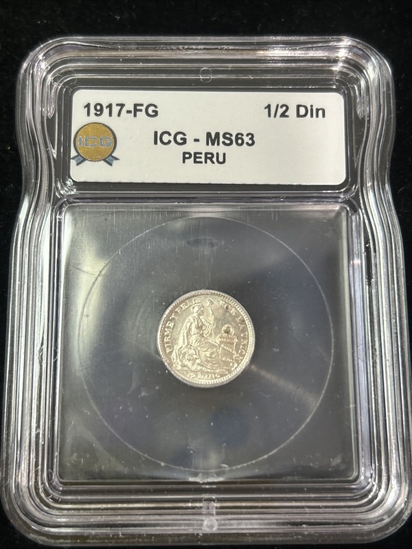 SASA 1917-FG Silver Peru 1/2 Dinero ICG Ms63