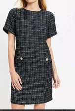 Loft Metallic Tweed Fringe Pocket Mini Dress Sze 12 Black Multi Whimsygoth New