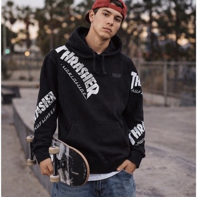 NWOT Huff x Thrasher Collab Sz M Streetwear Y2K Skater LS Pocket Hoodie Rare