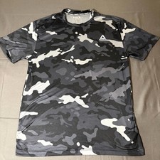 Reebok T-Shirt Mens Medium Gray Camouflage Stretch Crew Neck Training Essentials