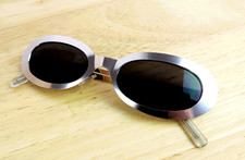RETRO OVAL SUNGLASSES Shades Platinum Metal Look Frame Black Lenses 50-15-134mm