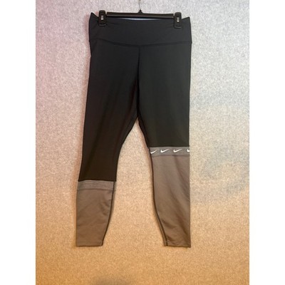 Nike Dri-FIT Women Leggings Black Grey Colorblock Swoosh Logo Large Activewear