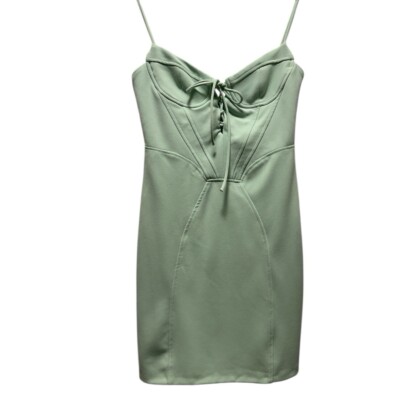 ZARA Sage-Green Corset Mini Dress  Lace-Up Bust, Spaghetti Straps, Size M  | eBay