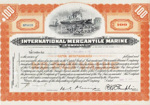 INTERNATIONAL MARINE MERCHANTILE Co - 1000 SHARES 1931 - USA / USA