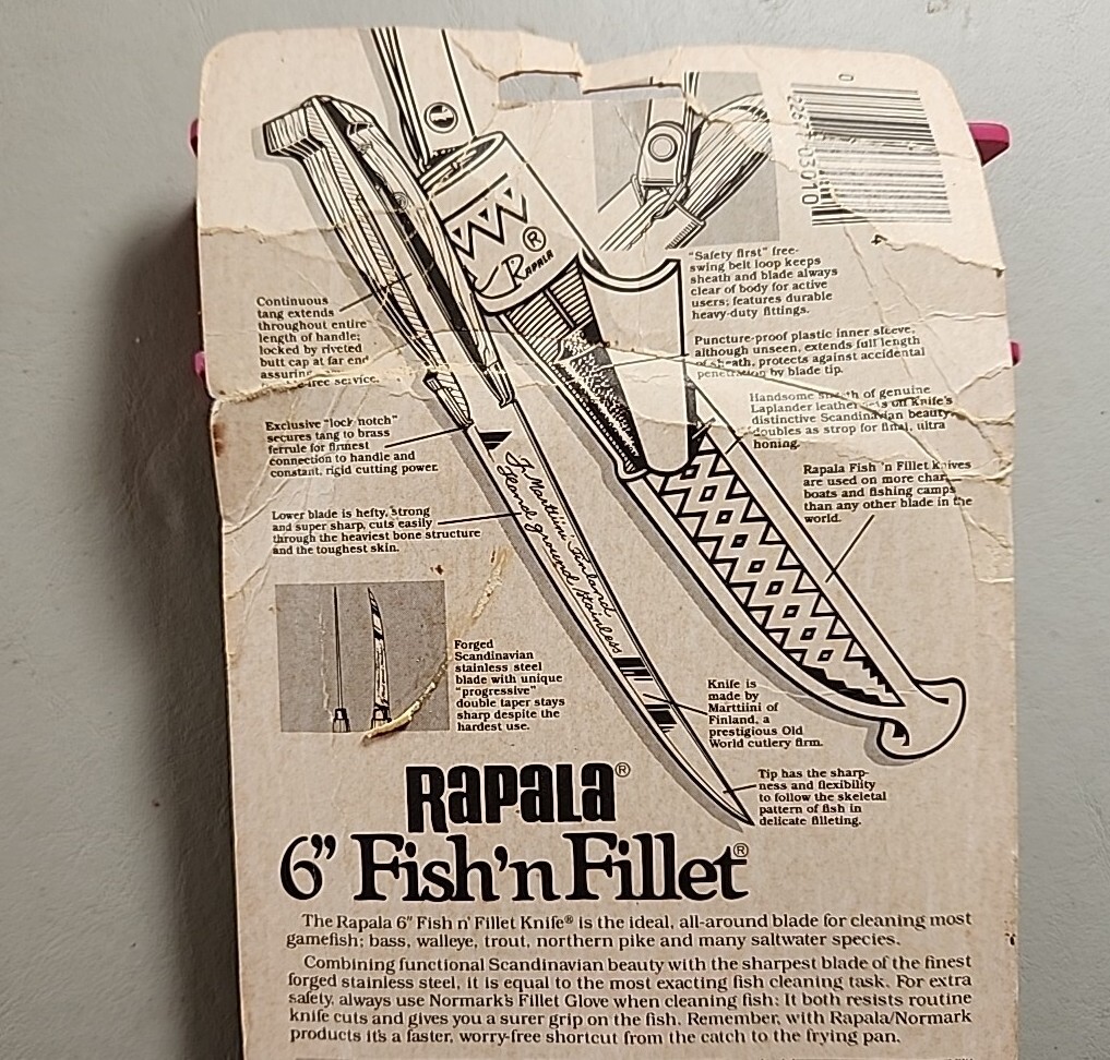 Open Pkg Normark RAPALA Vintage 6" Fish N Fillet Knife & Leather Sheath