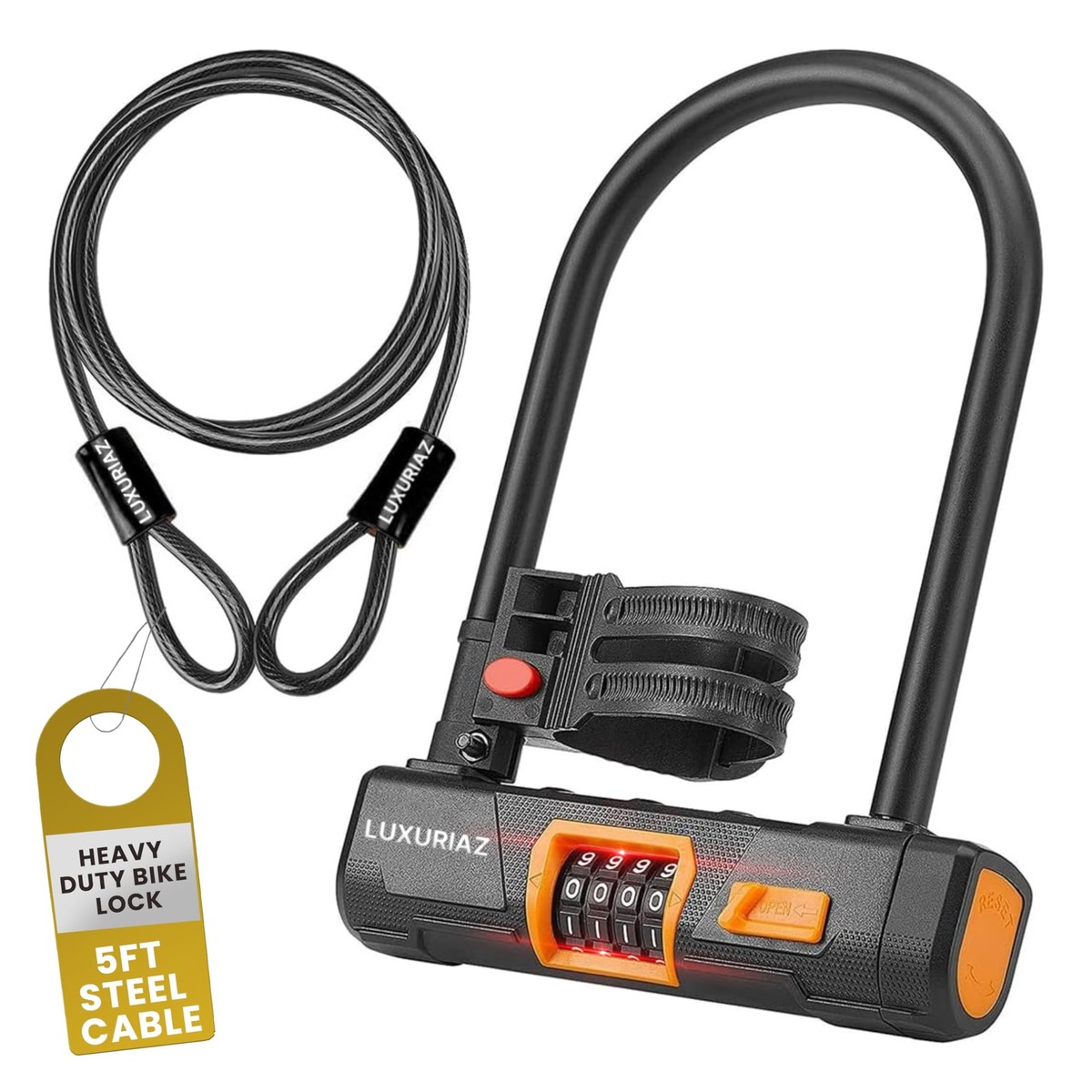Heavy Duty Bike Lock with 5ft Steel Cable 4-Digit Resettable