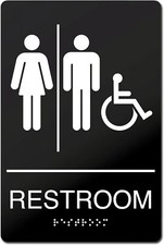 Self-Adhesive Business Restroom Sign,ADA Compliant Braille Unisex Bathroom