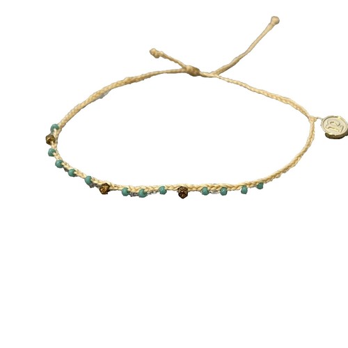 Pura Vida Pacific Blue Bitty Braided Bracelet White, Red Gold