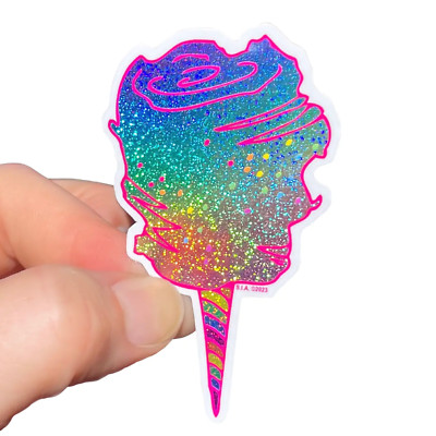 Lot of 5 Weatherproof Vinyl Stickers: Holographic Sparkle Rainbow Cotton Candy