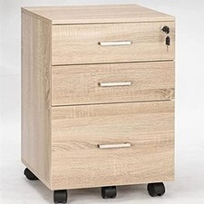3-Drawer Rolling Wood File Cabinet with Lock Natural Modern