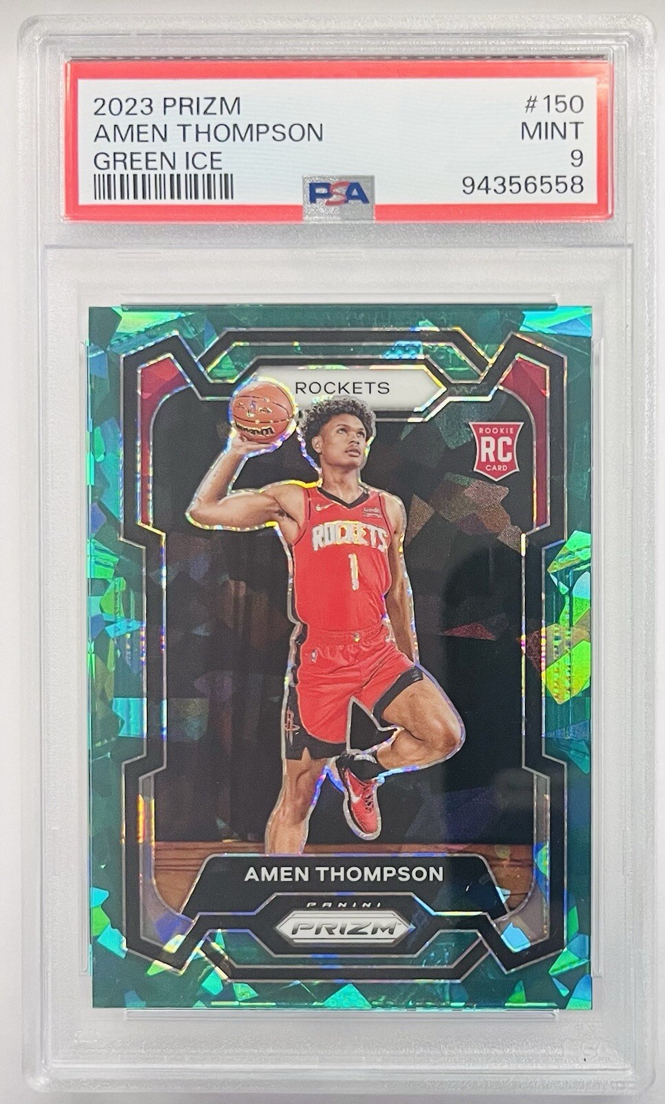 2023-24 Panini Prizm NBA Basketball Amen Thompson Green Ice PSA 9 RC Rookie #150