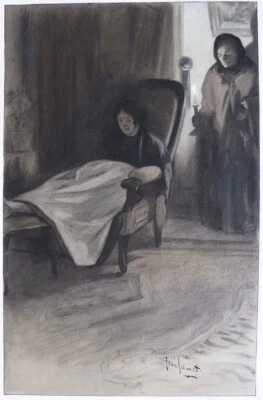 Grand dessin original illustration de Jean JAMET ancien vers 1900 - Photo 1/3