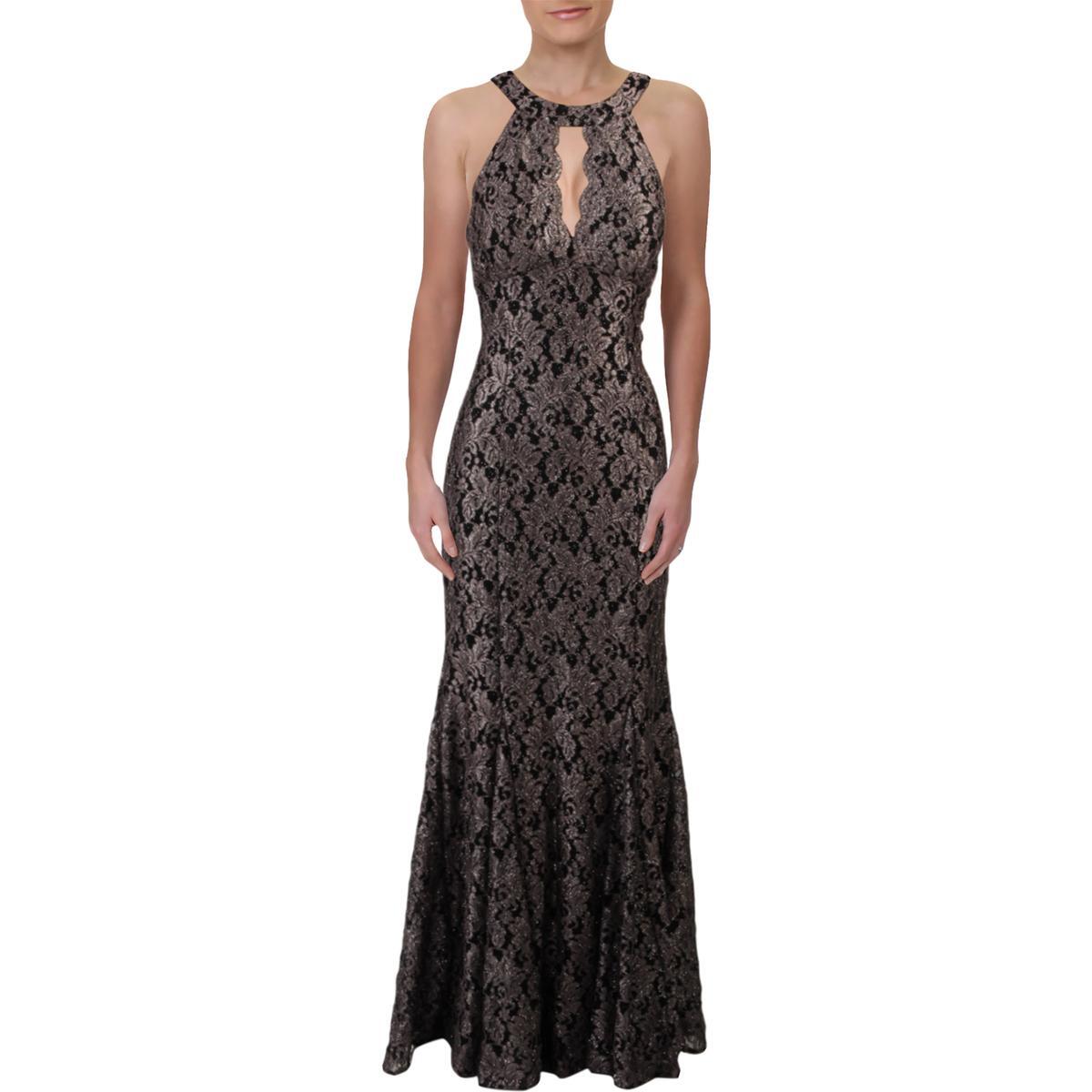 NW Nightway Womens Black Glitter Lace Keyhole Evening Dress Gown 12 BHFO 8159