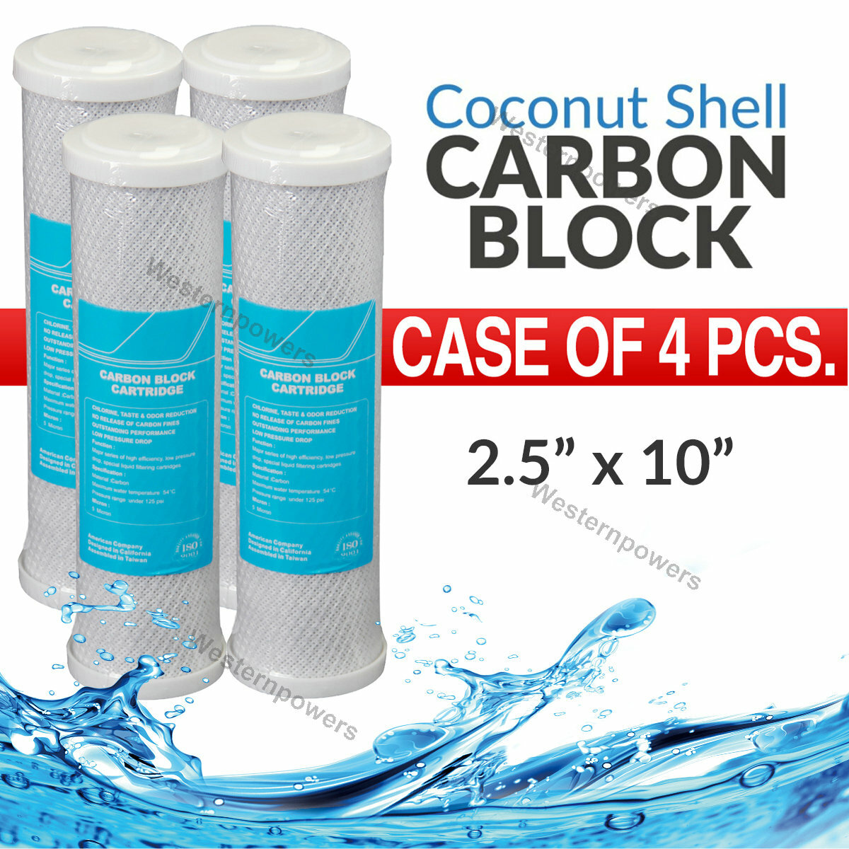 PUREPLUS 10" X 4.5" Whole House CTO Carbon Water Filter – 5 Micron Coconut Shell Activated Carbon Replacement (2-Pack)