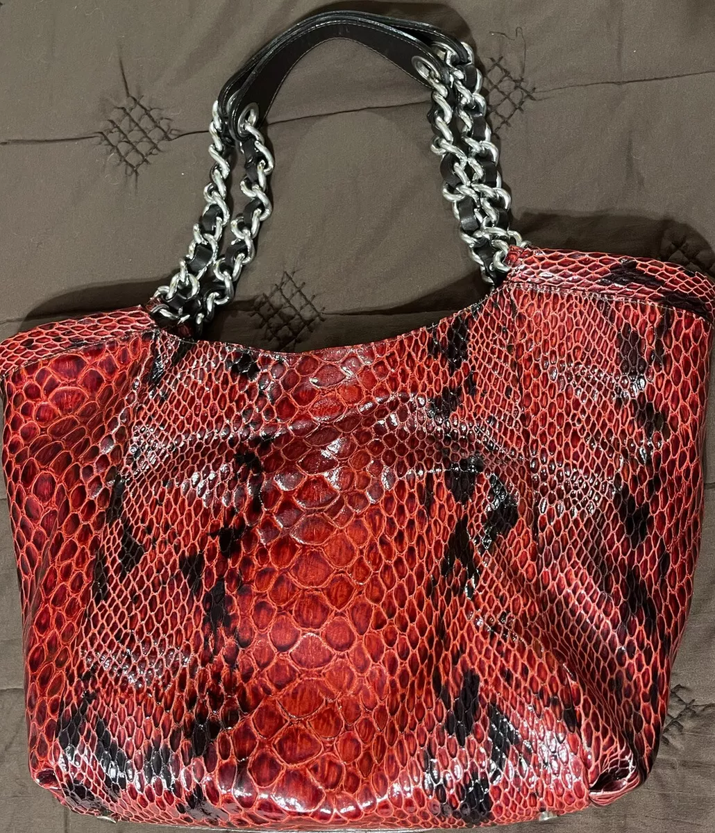 Cavalcanti Genuine Leather Shoulder Bag Snakeskin Print Red Python