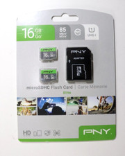 16GB Micro SDHC Memory Two Class 10 Cards with Adapter New PNY Elite Multi-Pack