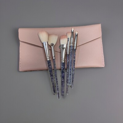 Purple Amethyst Chip Crystal Cosmetic  Makeup Brush Set And Pouch Healing 7pcs