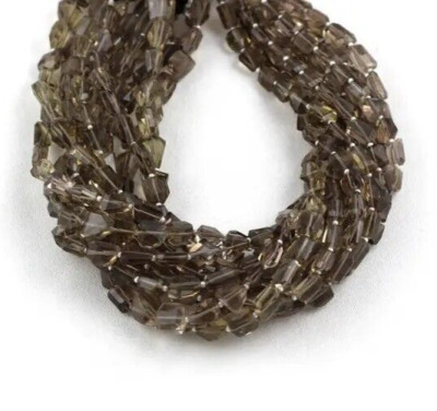 14'' Long Strand Natural Smoky Quartz Gemstone Nugget 7-10 MM Faceted Beads