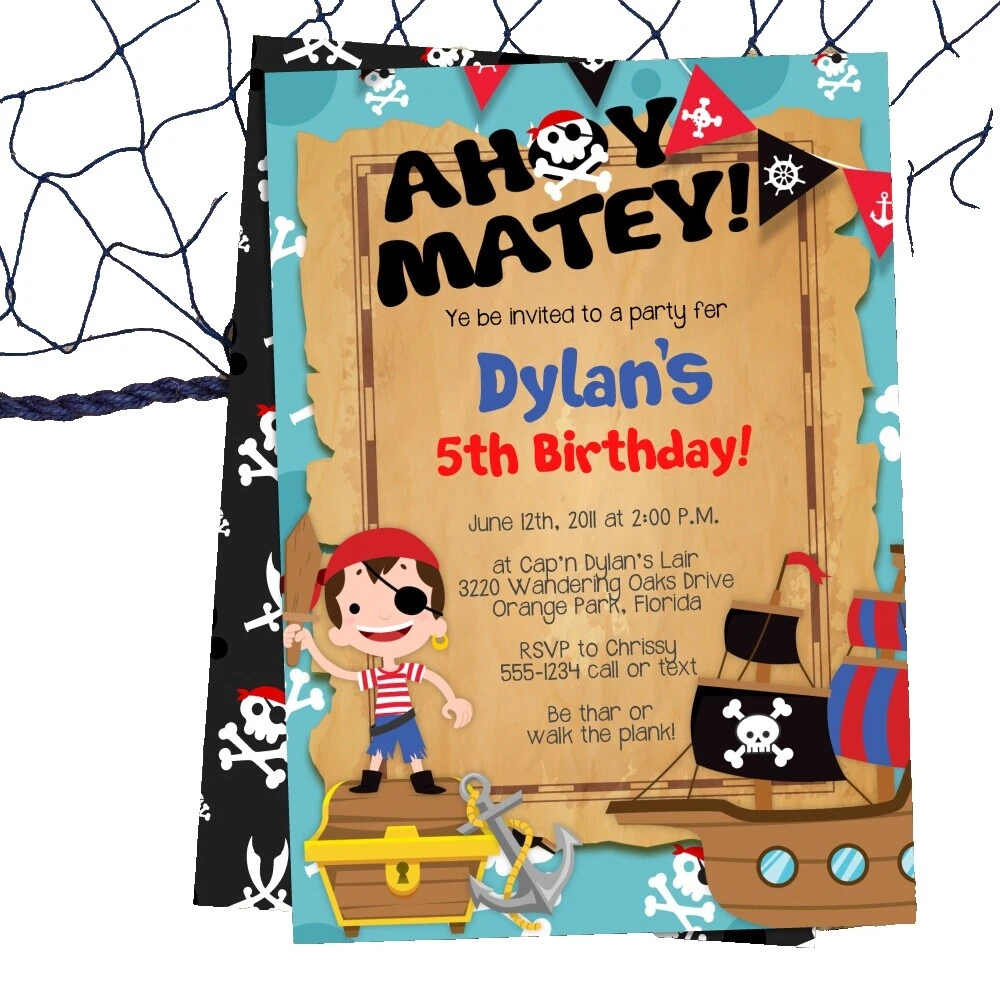 Invitaciones de felicitación de cumpleaños de los piratas