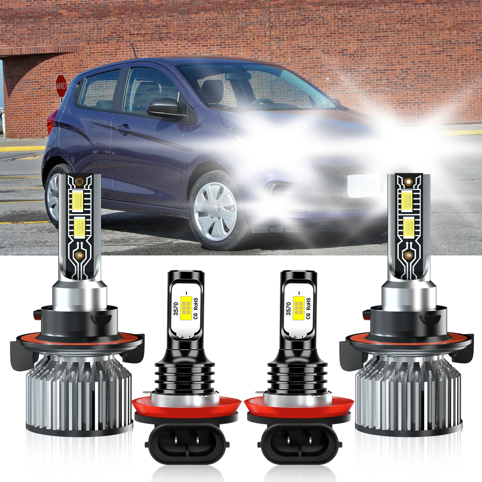 For Chevrolet Spark 2013-2015 LED Headlight Kit+Fog Light Bulb Combo 6500K White
