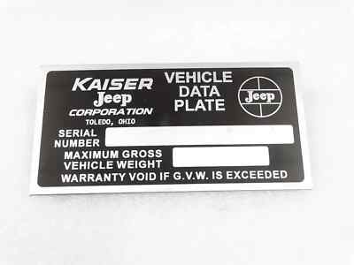 DATA PLATE FOR KAISER JEEP VERSION 2 |Fit For | eBay