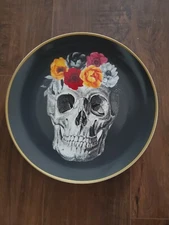 NEW (4) HARVEST GREEN STUDIO HALLOWEEN SKULL ROSES DINNER PLATES HOME DECOR