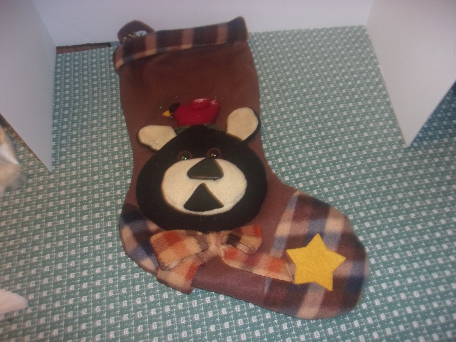 BLACK BEAR WITH CARDINAL CHRISTMAS STOCKING