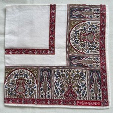 Handkerchief VTG Fabric Woven Floral Border Flourish Oriental Pocket Square 20"