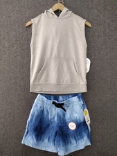Wonder Nation Boys 2-Pck Beige Hoodie Top S 6-7  Blue Buckle Up Shorts M 8