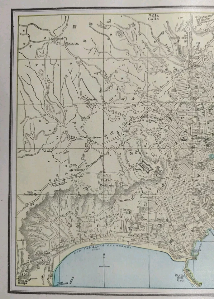 Mapa vintage 1902 NÁPOLES ITALIA 14"x11" antiguo original POZZUOLI SPACCANAPOLI Foto 2 de 4