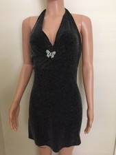 Sexy Little Black Dress - Halter Style - Sparkle Sheen- Butterfly Brooch