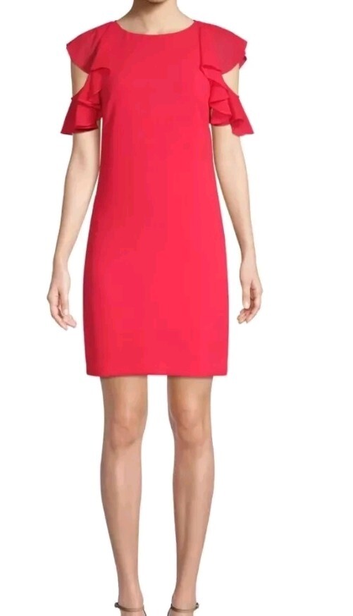 Trina Turk Women's Pink Amanda Chiffon Ruffle Cut Out Sleeve