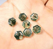 Natural Moss Agate Step Cut Gemstone Faceted Hexagon Shape For Jewelry 8 mm