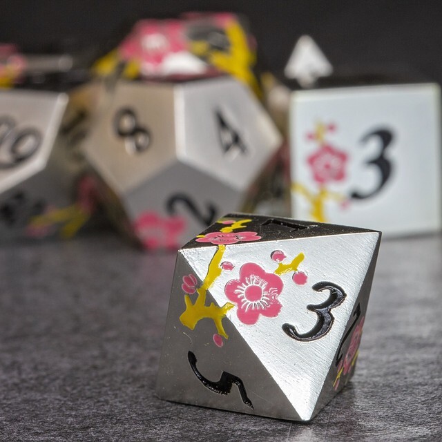 Sage's Petrified Flowers Silver Pink/Yel Flowers Metal Dice Set Dnd Dice RPG