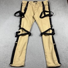 Serenade Jeans Mens 34x31 Beige Skinny Fit Punk Grunge Straps Pants