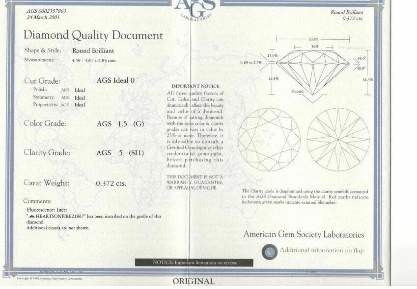 Anillo de compromiso de diamantes Hearts on Fire 0,37 quilates G SI1 redondo oro blanco de 14 k Foto 2 de 4